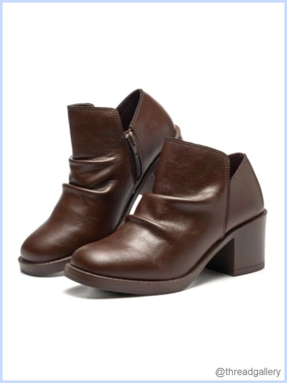 Genuine Leather Slouch Heeled Ankle Boots Womens Block Heel Booties